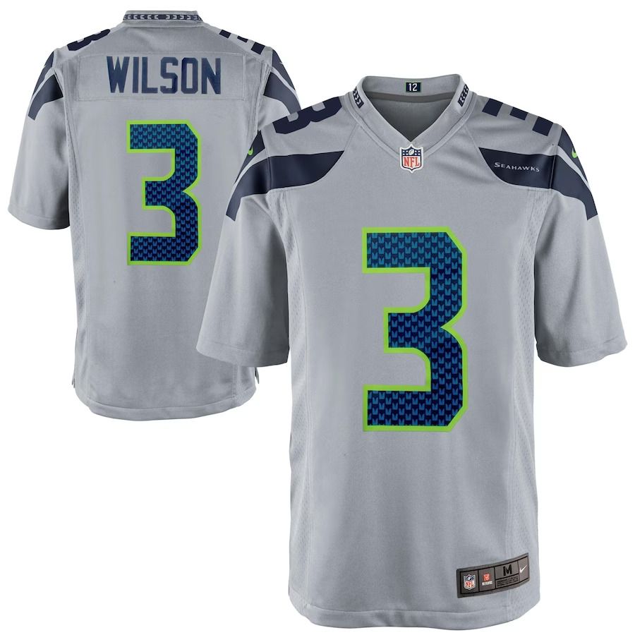 Men Seattle Seahawks #3 Russell Wilson Nike Gray Alternate Game NFL Jersey
